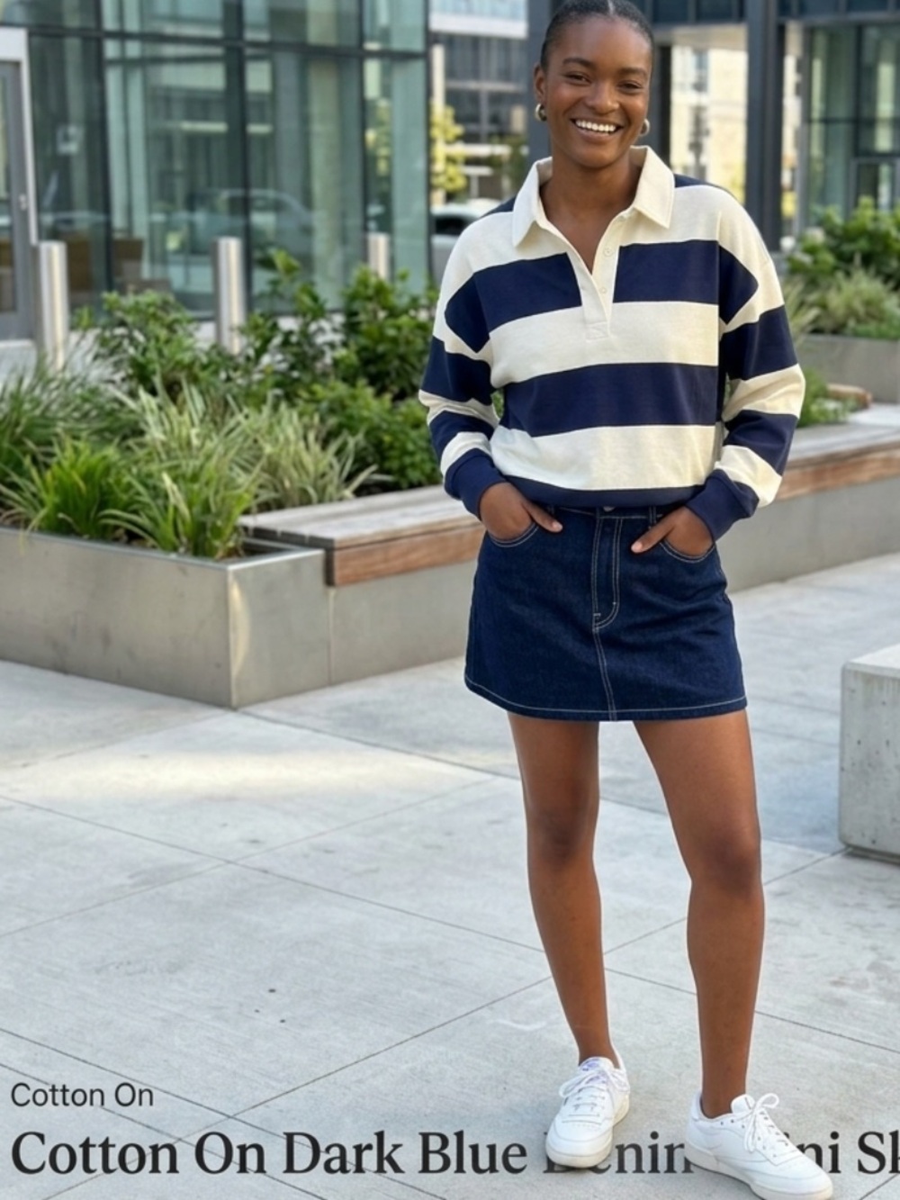Cotton On Dark Wash Denim Mini Skirt Preppy Academia sz 30